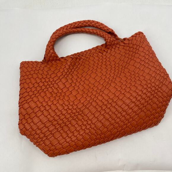 Anthropologie orange Woven Faux Leather Tote - Picture 4 of 7
